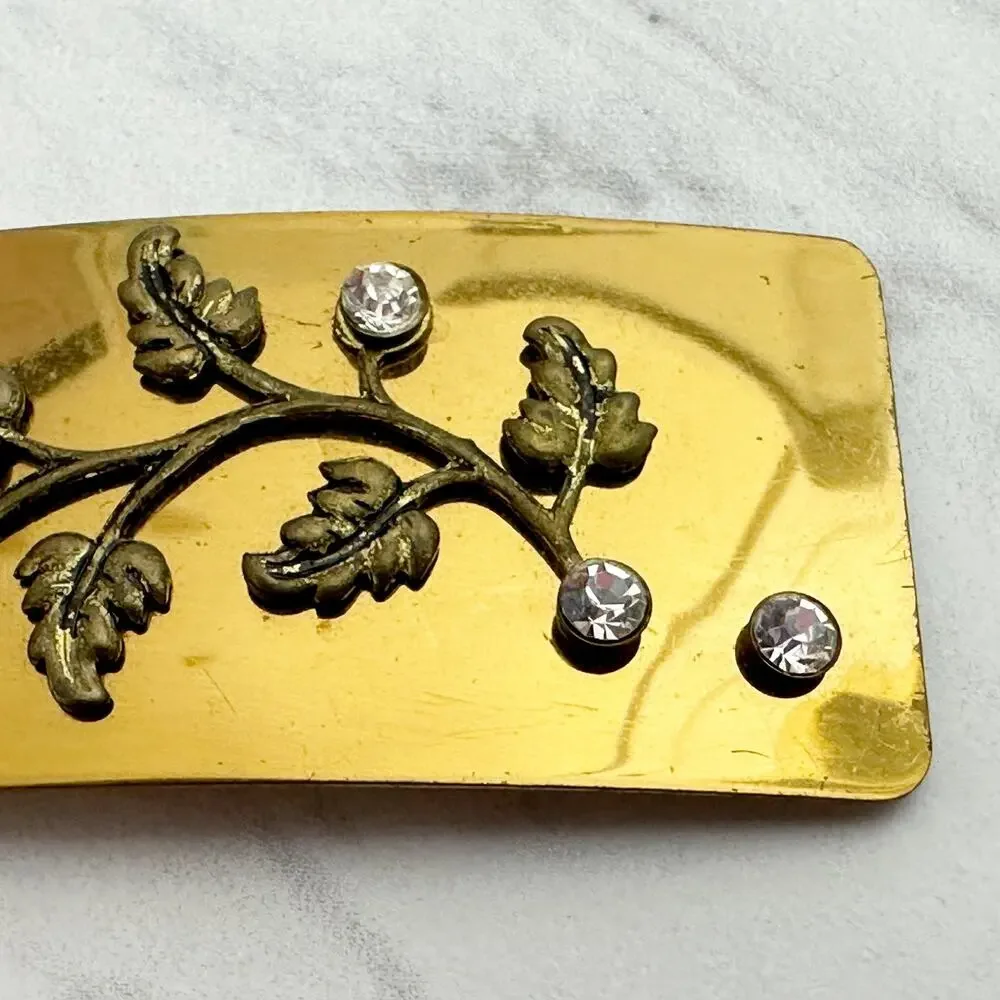 Vintage Rhinestone Floral Gold Tone Cinch Belt Buckle